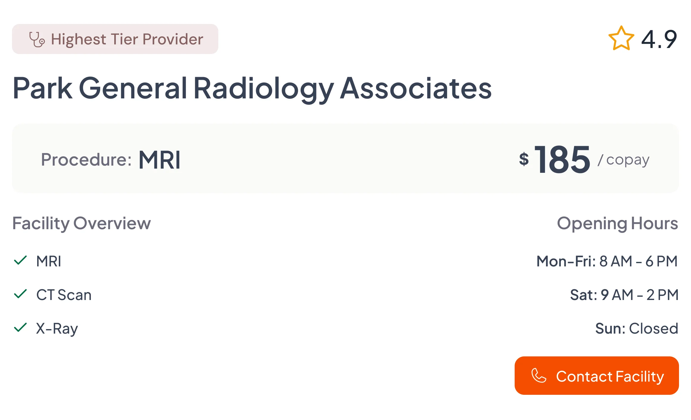 Park General Radiology Associates — provider search with upfront price